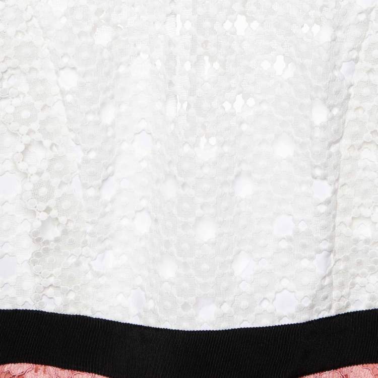 Pre Owned Sandro White/Pink Lace Gab Sleeveless Dress L