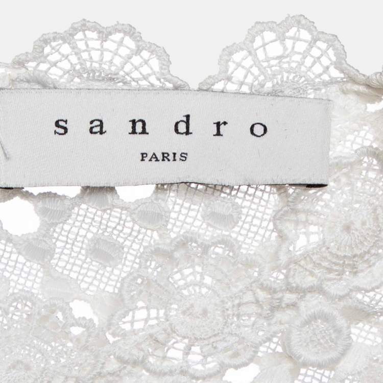 Pre Owned Sandro White/Pink Lace Gab Sleeveless Dress L