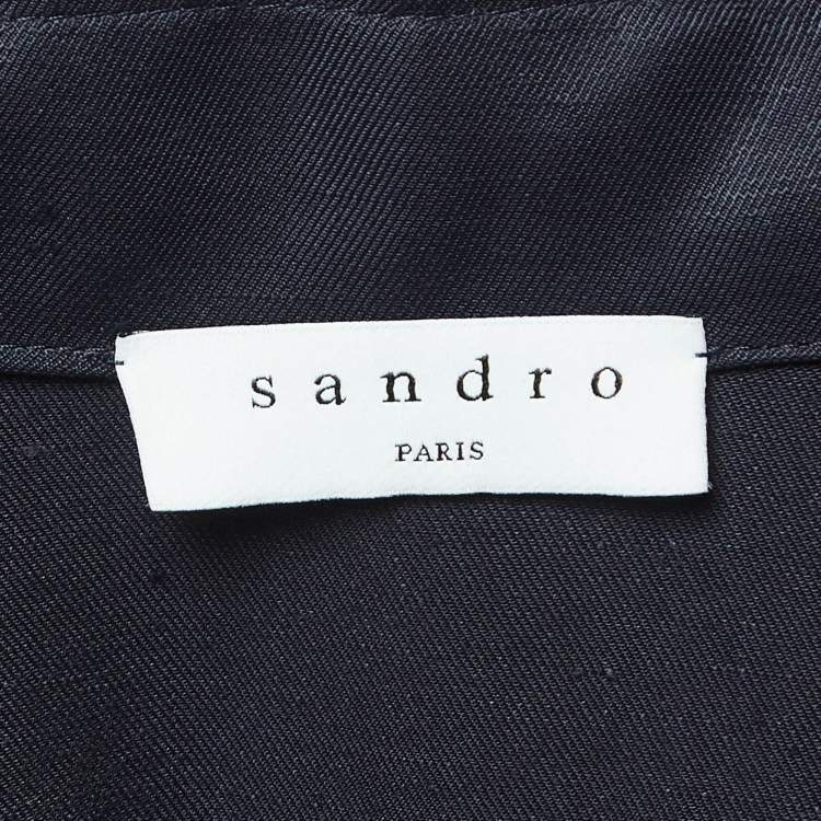 Pre Owned Sandro Navy Blue Linen Blend Twisted Mini Shirt Dress M