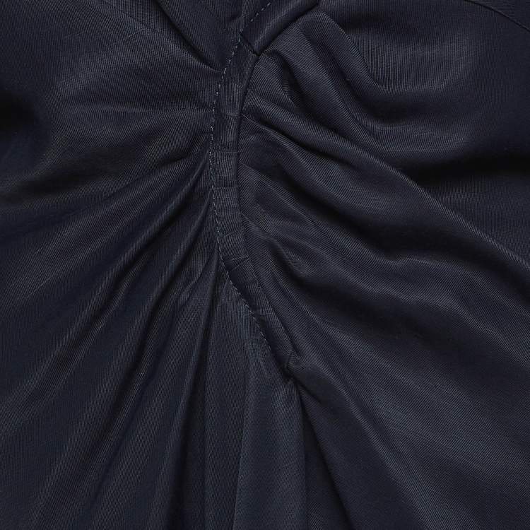 Pre Owned Sandro Navy Blue Linen Blend Twisted Mini Shirt Dress M