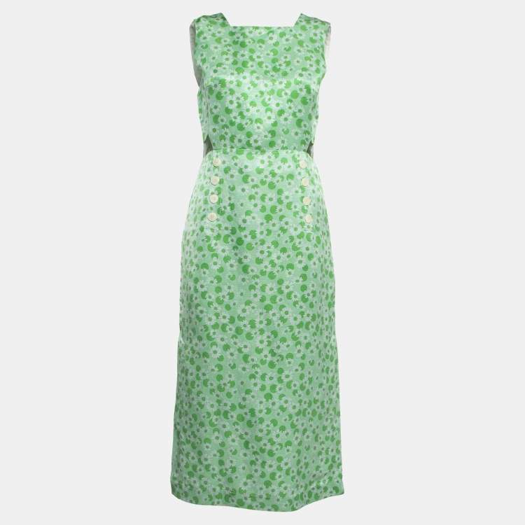 Pre Owned Sandro Green Ashley Floral Print Linen Blend Midi Dress S