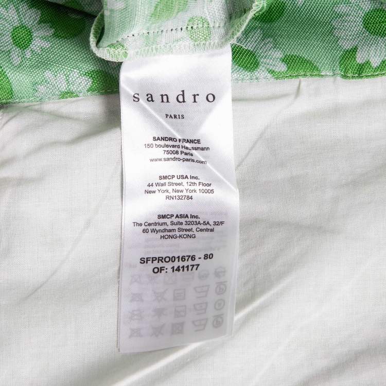 Pre Owned Sandro Green Ashley Floral Print Linen Blend Midi Dress S