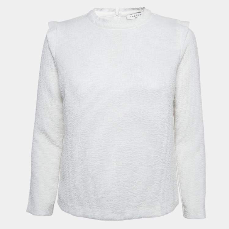 Pre Owned Sandro White Gauze Long Sleeve Top S
