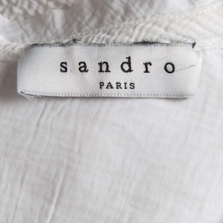 Pre Owned Sandro White Gauze Long Sleeve Top S