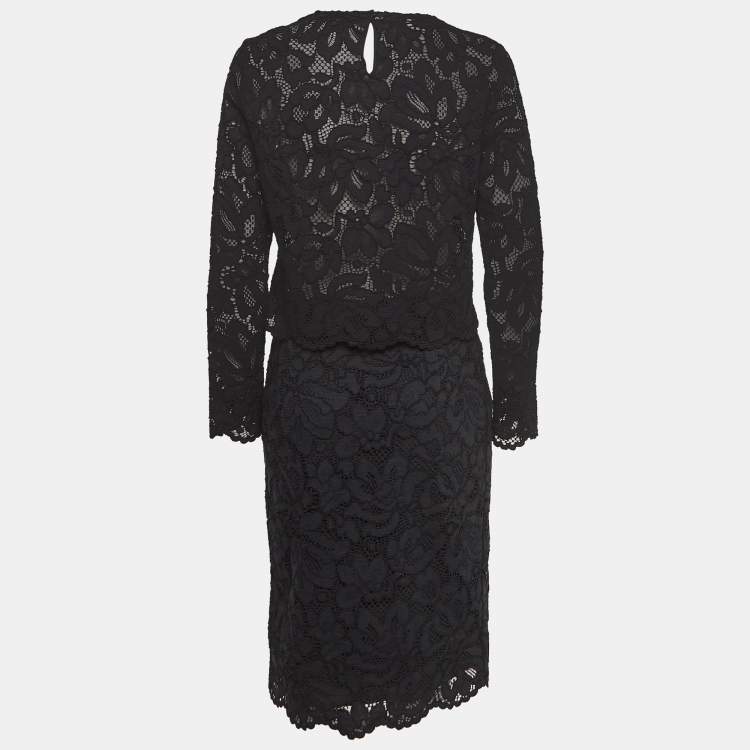 Pre Owned Sandro Black Lace Top & Skirt Set L