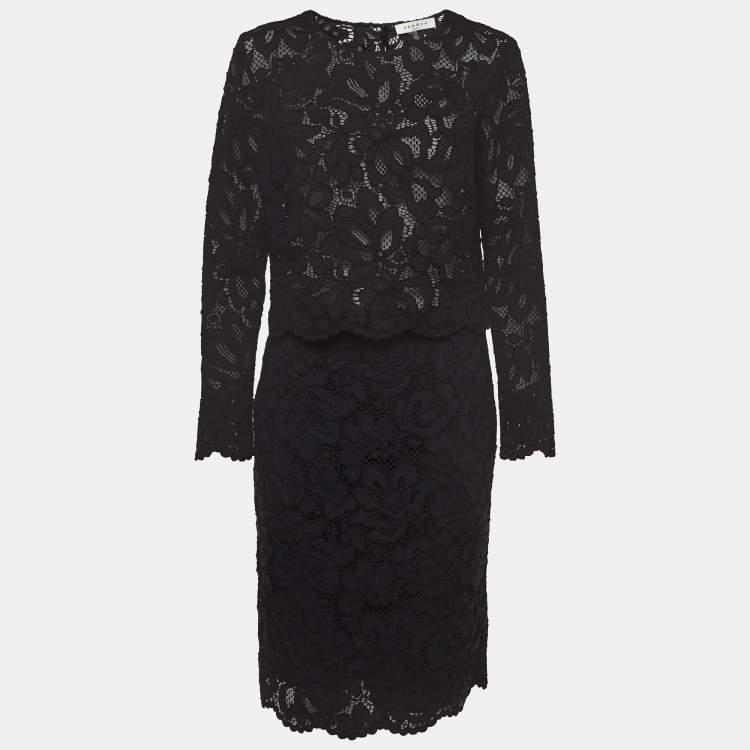 Pre Owned Sandro Black Lace Top & Skirt Set L
