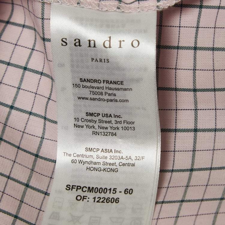 Pre Owned Sandro Pink Checkered Cotton Puff Sleeves Shirt L