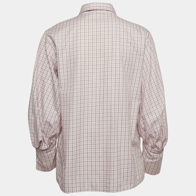 Pre Owned Sandro Pink Checkered Cotton Puff Sleeves Shirt L