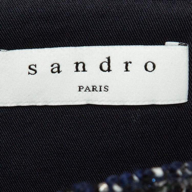 Pre Owned Sandro Navy Blue Tweed Mini Skirt M