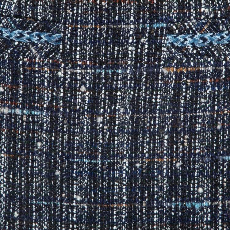 Pre Owned Sandro Navy Blue Tweed Mini Skirt M