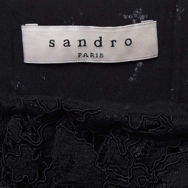 Pre Owned Sandro Black Patterned Lace Off-Shoulder Playsuit L