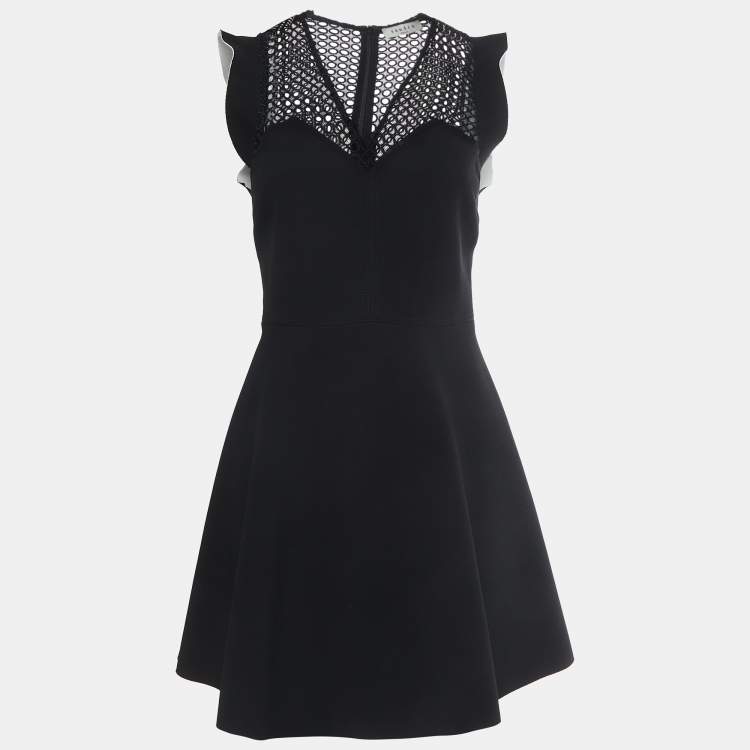 Pre Owned Sandro Black Lace Trim Stretch Crepe V-Neck Mini Dress M