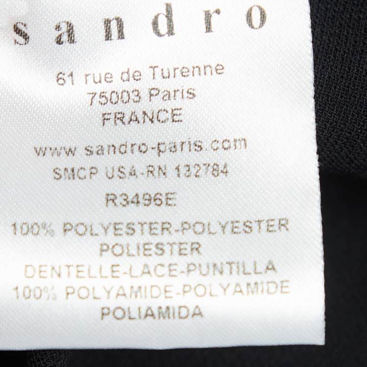 Pre Owned Sandro Black Lace And Crepe Peplum Mini Dress M