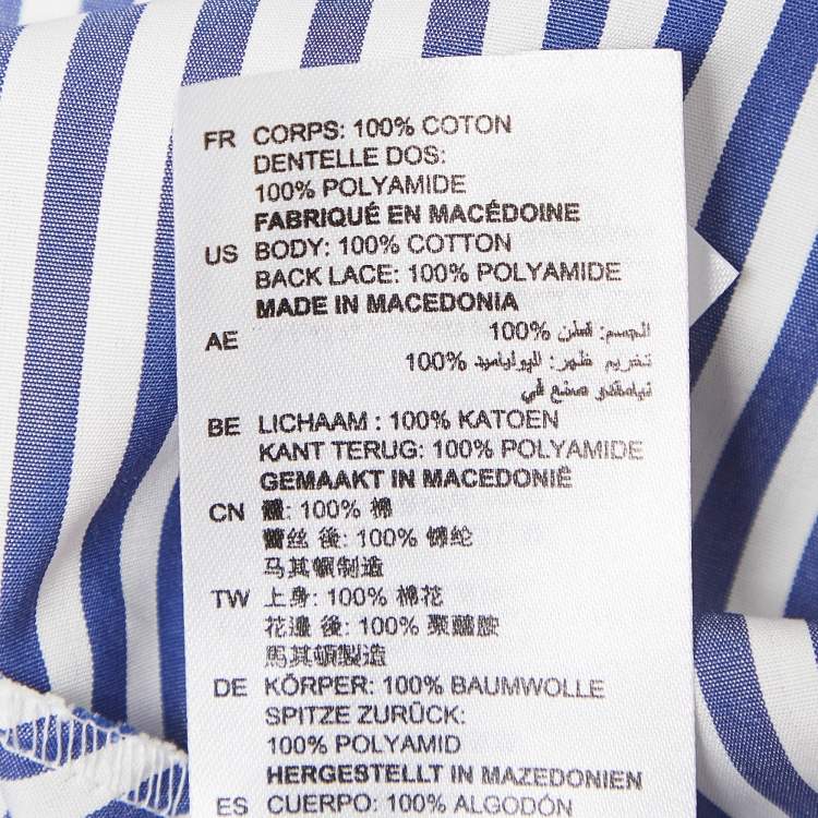 Pre Owned Sandro Blue Stripe Lace Trim Cotton Mid Dress L