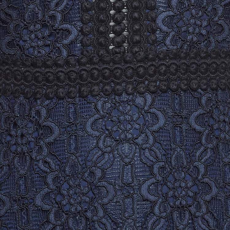 Pre Owned Sandro Navy Blue Emeline Lace Midi Dress S