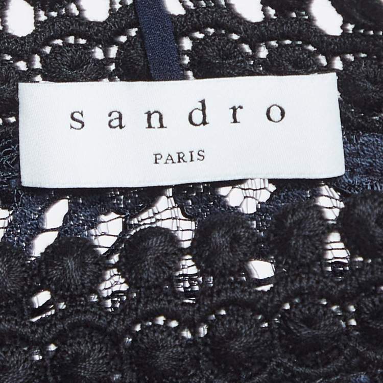 Pre Owned Sandro Navy Blue Emeline Lace Midi Dress S