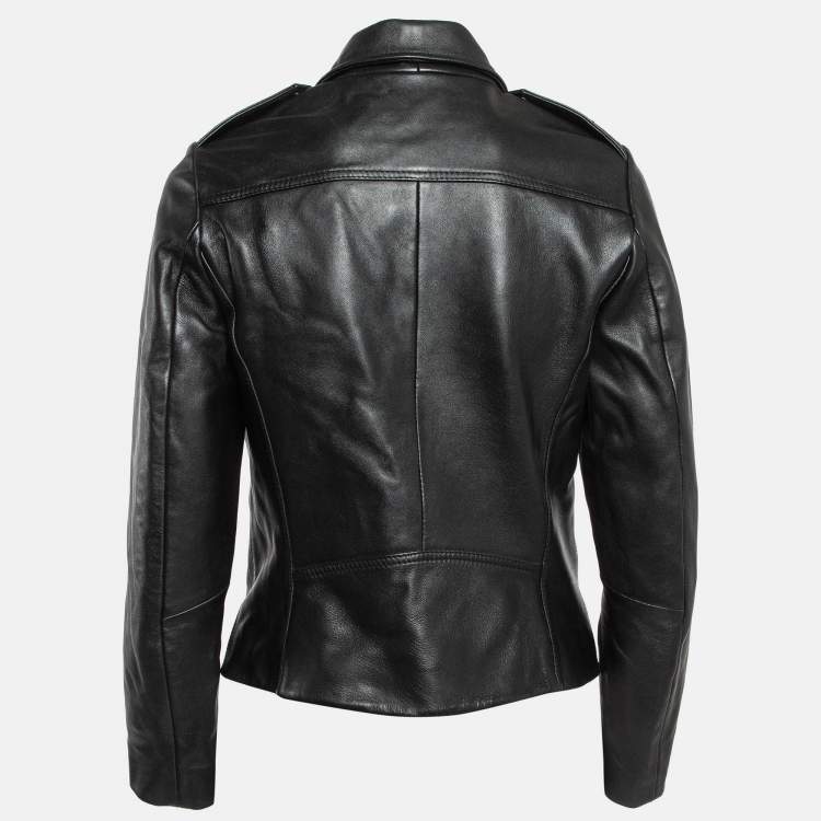 Pre Owned Sandro Black Lambskin Leather Zip-Up Jacket L