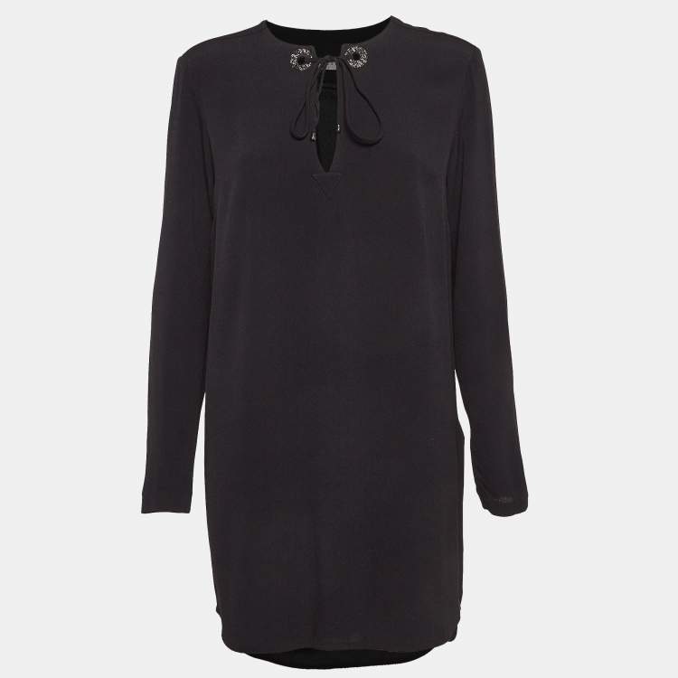 Pre Owned Sandro Black Black Crystal Embellished Crepe Tunic Dress L