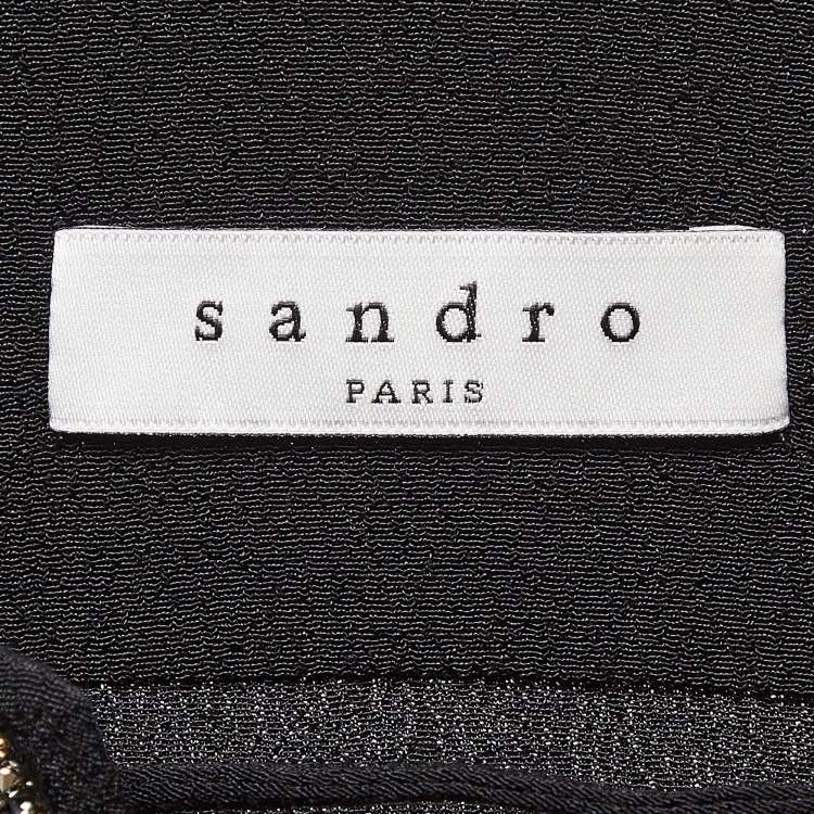 Pre Owned Sandro Black Black Crystal Embellished Crepe Tunic Dress L