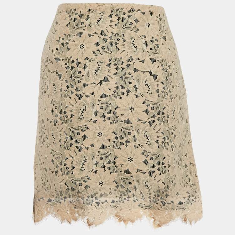 Pre Owned Sandro Beige Lace Knee Length Skirt L