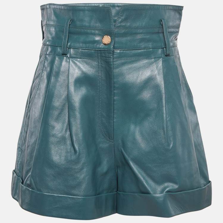 Pre Owned Sandro Green Leather Pleated Shorts L