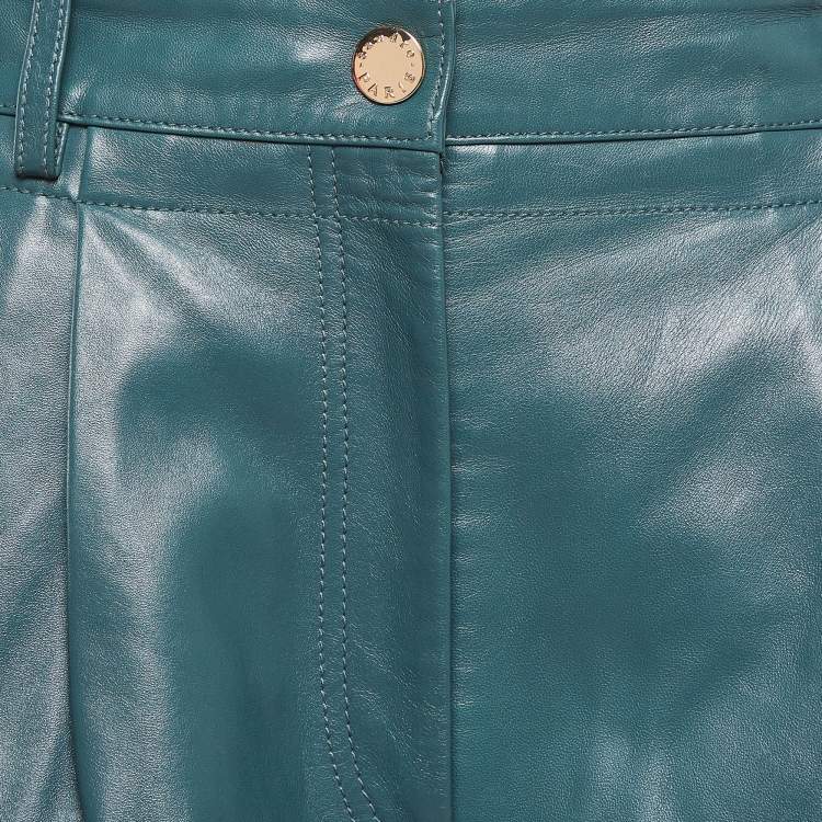 Pre Owned Sandro Green Leather Pleated Shorts L