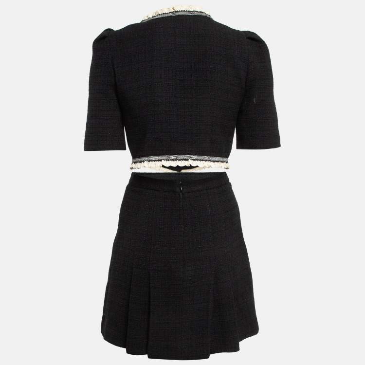 Pre Owned Sandro Black Tweed Crop Jacket and Mini Skirt Set (S/XS)