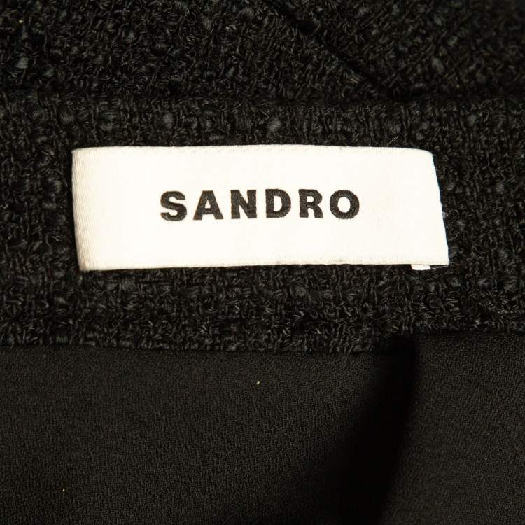 Pre Owned Sandro Black Tweed Crop Jacket and Mini Skirt Set (S/XS)