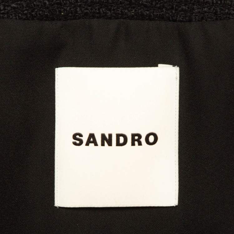 Pre Owned Sandro Black Tweed Crop Jacket and Mini Skirt Set (S/XS)