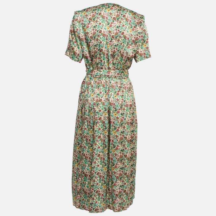 Pre Owned Sandro Multicolor Floral Print Crepe Fiona Midi Dress L
