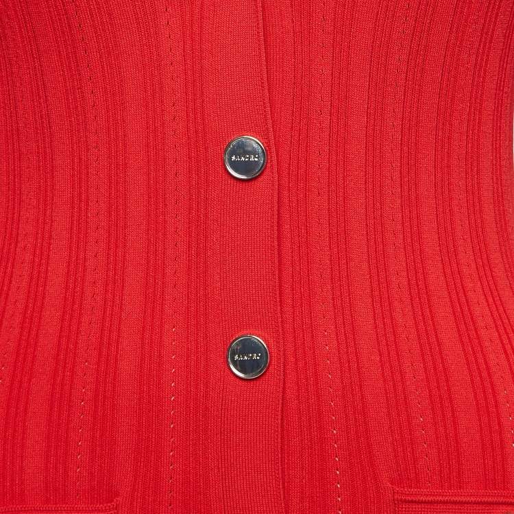 Pre Owned Sandro Red Cut-Out Knit Collar Maxi Dress S