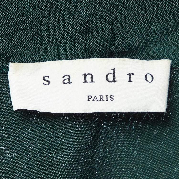 Pre Owned Sandro Green Satin Lace Trimmed Top L