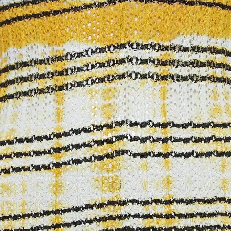 Pre Owned Sandro Yellow Julie Stripe Pointelle Knit Tank Dress S