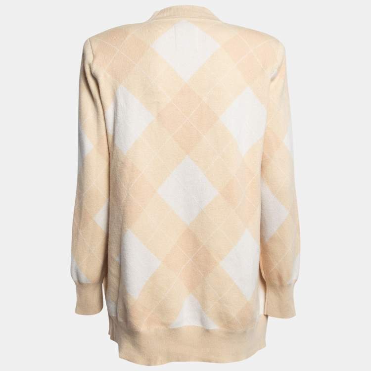 Pre Owned Sandro Beige Glenda Argyle Knit Cardigan M
