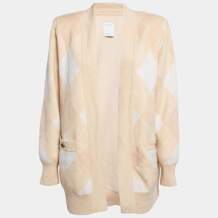 Pre Owned Sandro Beige Glenda Argyle Knit Cardigan M
