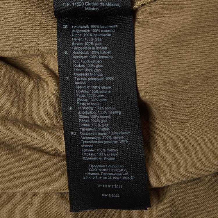 Pre Owned Sandro Olive Green Rhinestone Embellished Cotton T-Shirt XS