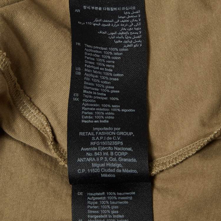 Pre Owned Sandro Olive Green Rhinestone Embellished Cotton T-Shirt XS