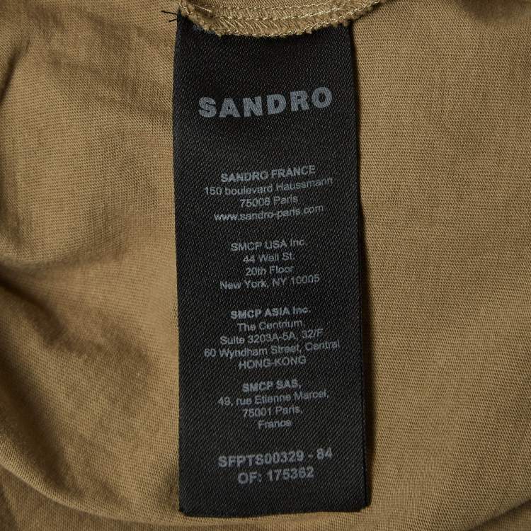 Pre Owned Sandro Olive Green Rhinestone Embellished Cotton T-Shirt XS