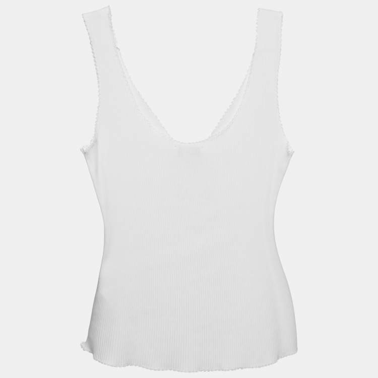 Pre Owned Sandro White Rib Knit Knotted Neck Sleeveless Top S