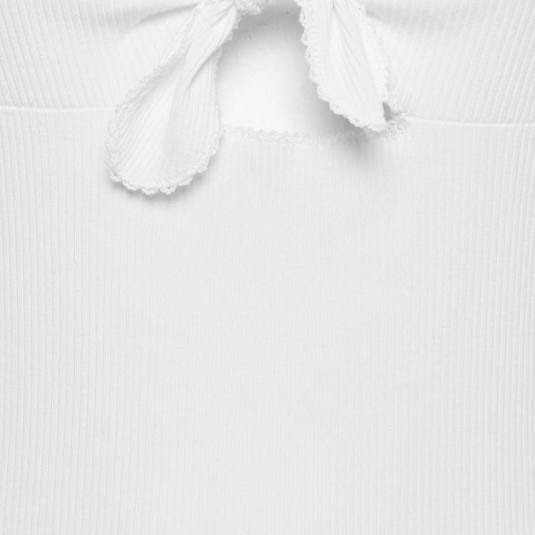 Pre Owned Sandro White Rib Knit Knotted Neck Sleeveless Top S