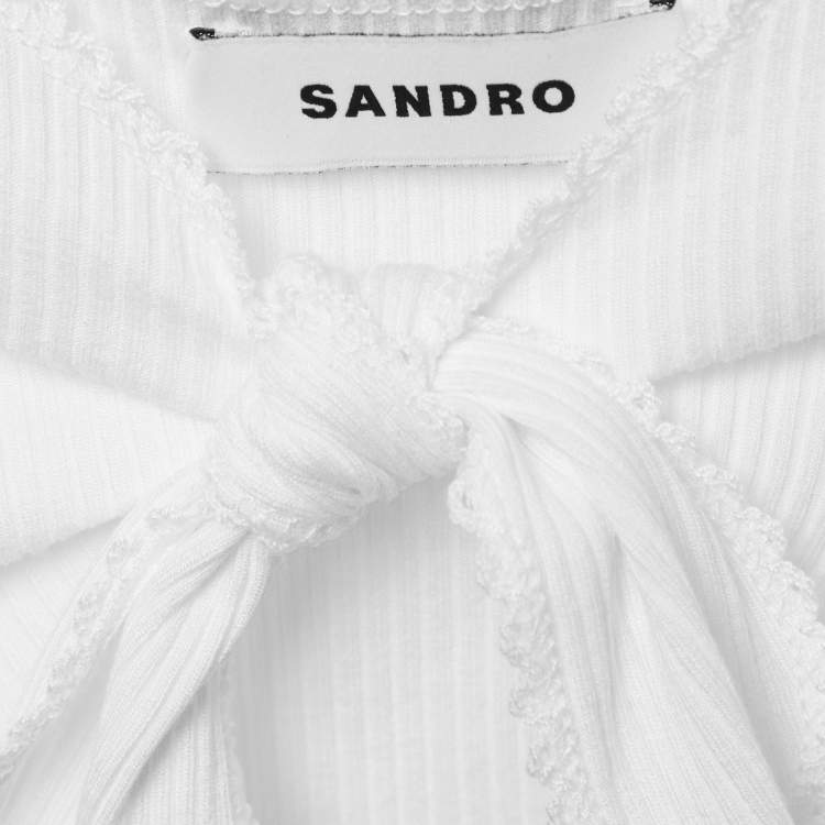 Pre Owned Sandro White Rib Knit Knotted Neck Sleeveless Top S