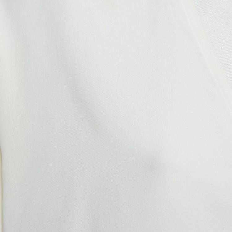 Pre Owned Sandro Off White Silk Rib Trim V-Neck Blouse L