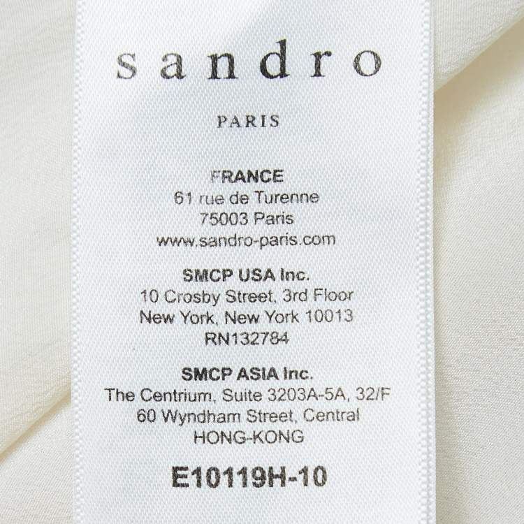 Pre Owned Sandro Off White Silk Rib Trim V-Neck Blouse L