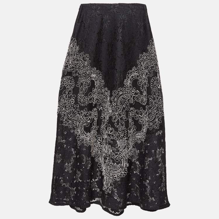 Pre Owned Sandro Black Lace Embroidered Midi Skirt M