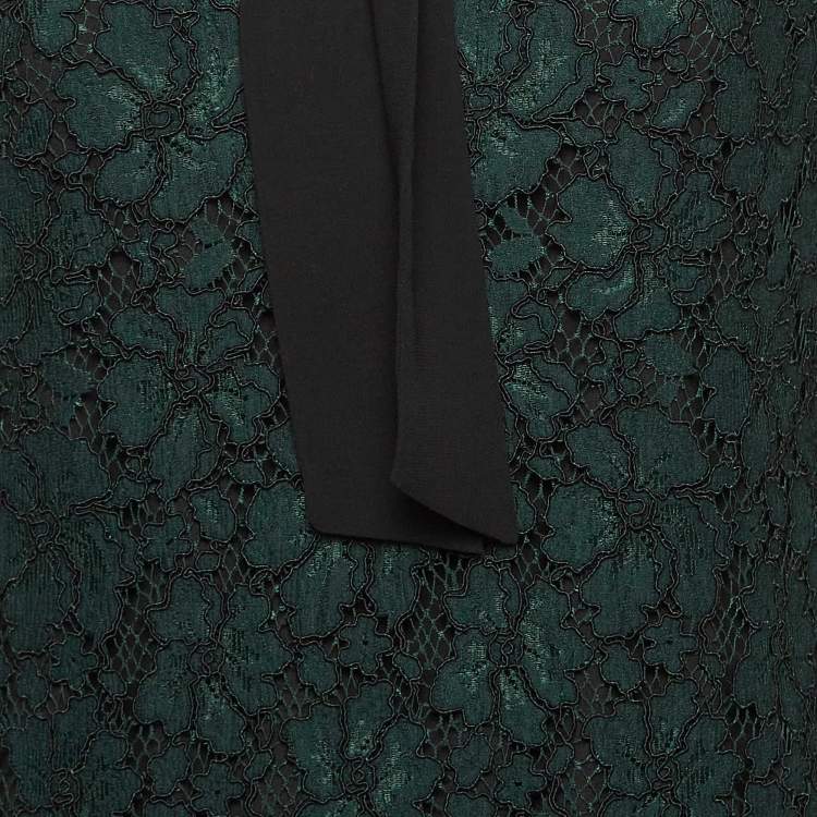 Pre Owned Sandro Green Guipure Lace Tie-Up Neck Mini Dress L