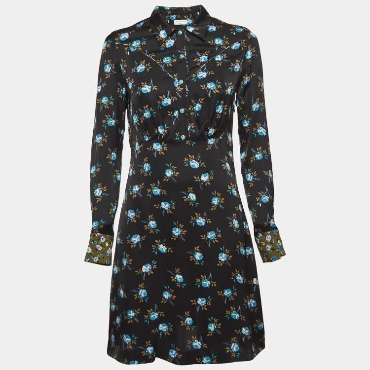 Pre Owned Sandro Black Floral Print Satin Short Dress S