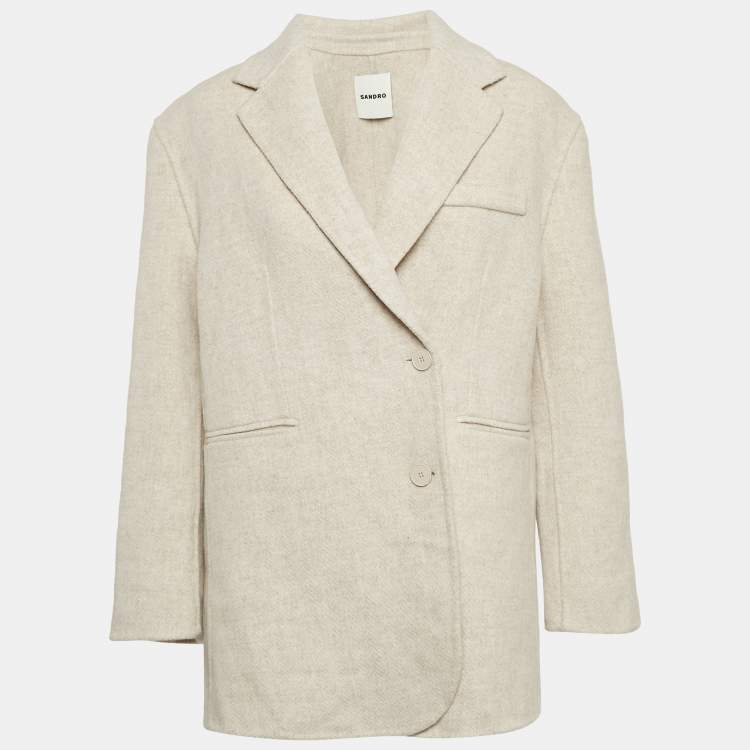 Pre Owned Sandro Beige Wool Double Breasted Blazer M