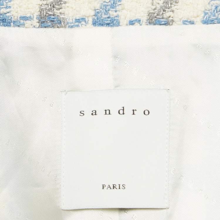 Pre Owned Sandro Blue Houndstooth Tweed Oversized Blazer S