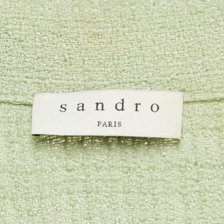 Pre Owned Sandro Sage Green Tweed Double Breasted Short Dress M
