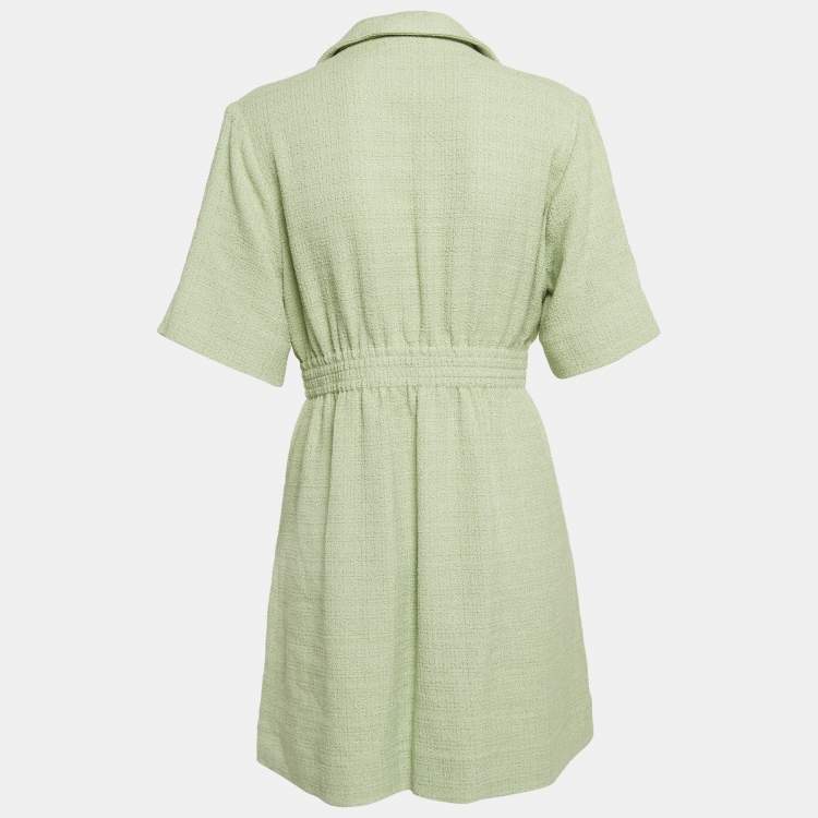 Pre Owned Sandro Sage Green Tweed Double Breasted Short Dress M